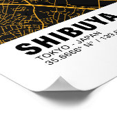 Shibuya kaart Poster - Tokyo zwart en gouden kaart (Hoek)