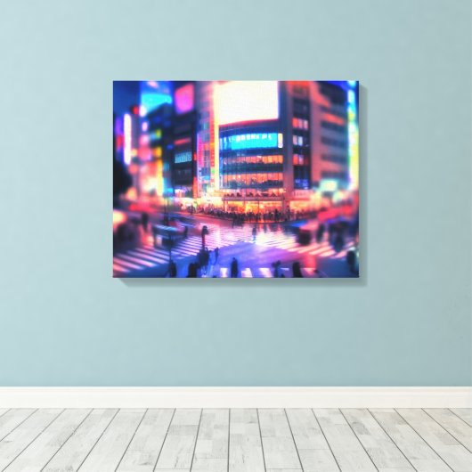 "Shibuya Nights: Verlichte Crossing Canvas Print (Insitu (Houten vloer))