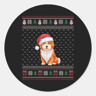 Shichon hond draagt Santa Hat Ugly Xmas Hondenlief Ronde Sticker