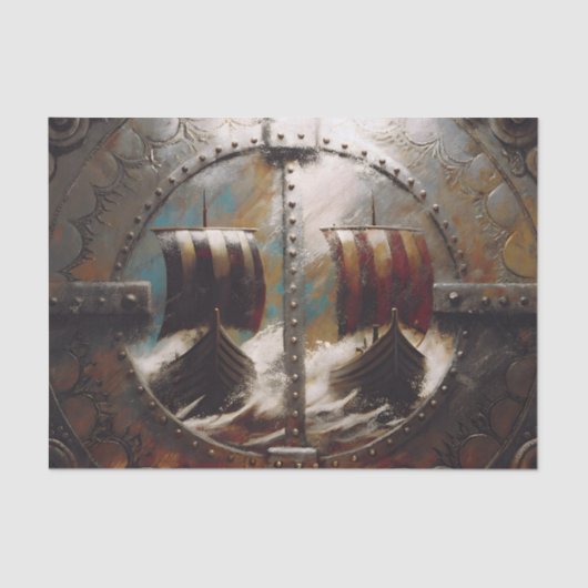 Shield Uitzicht Viking Ships Decoupage Tissuepapier (Voorkant)