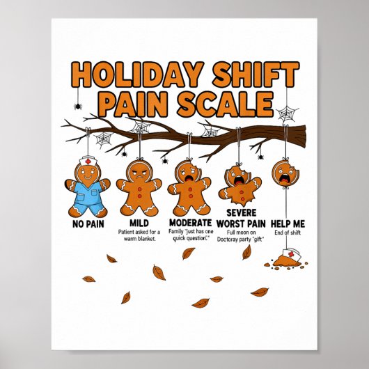 Shift Nurse Pain Scale Funny Gingerbread Rn Christ Poster (Voorkant)