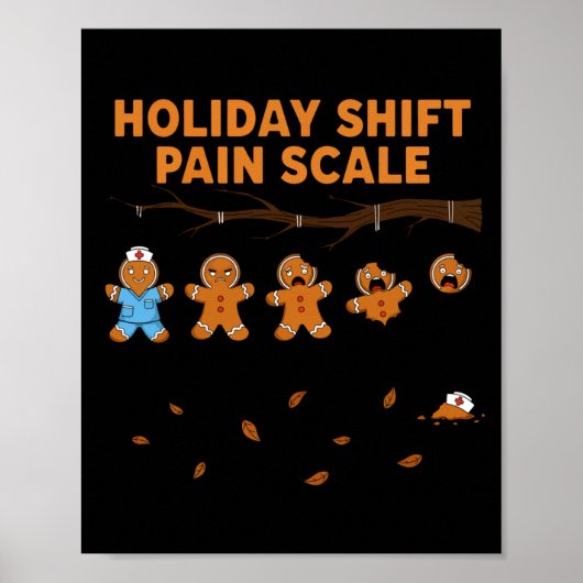 Shift Nurse Pain Scale Funny Gingerbread Rn Christ Poster (Voorkant)