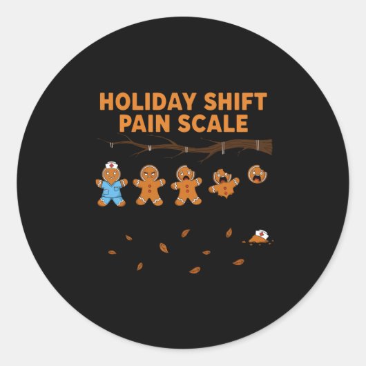 Shift Nurse Pain Scale Funny Gingerbread Rn Christ Ronde Sticker (Voorkant)