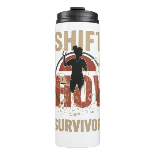 Shift Show Survivor --- Funny Nurse Burnout Badge Thermosbeker (Voorkant)