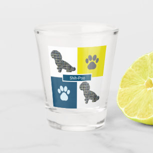 Shih-Poo Dog Cute Silhouette & Paw Y&B Grid Shot Glas