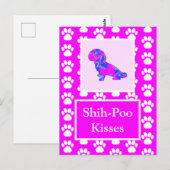 Shih-Poo Dog Kisses Silhouette in Cute Pink & Blue Briefkaart (Voorkant / Achterkant)