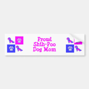 Shih-Poo Dog Silhouette Hot Pink en Blue Best Mam Bumpersticker