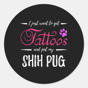 Shih Pug Hondenliefhebber Tattoo Funny Dog Mom Gif Ronde Sticker