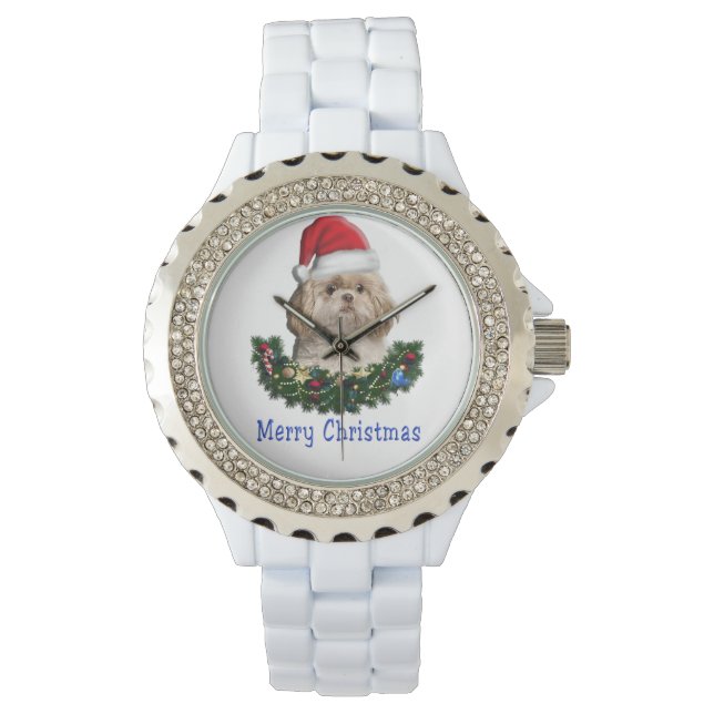 Shih-Tsu Dog Kerstmis Horloge (Voorkant)