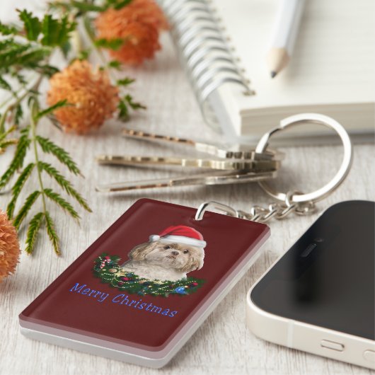 Shih-Tsu Dog Kerstmis Sleutelhanger (Voorkant Rechts)