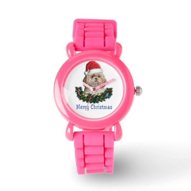 Shih-Tsu Hond  Kerstspullen Horloge (Voorkant)
