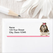 Shih Tsu met roze boog op roze diamanten rand Etiket (Insitu)