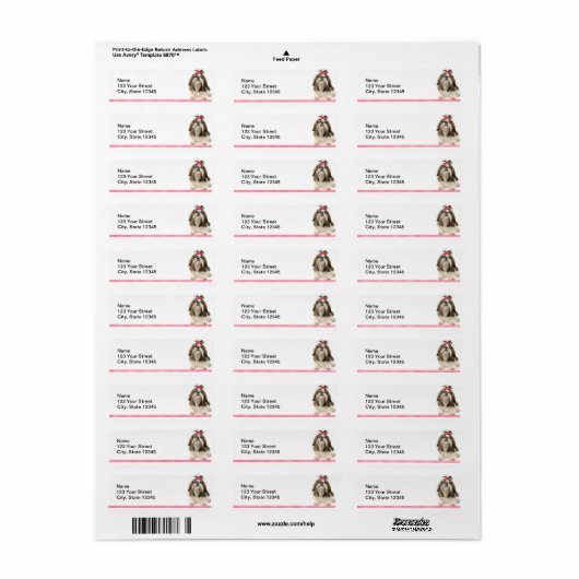 Shih Tsu met roze boog op roze diamanten rand Etiket (Full Sheet)