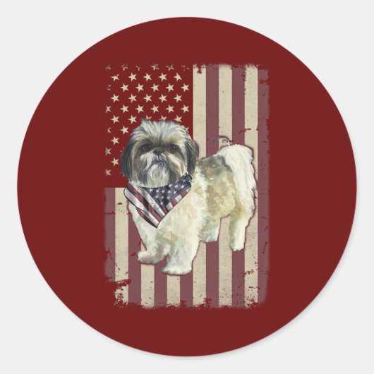 Shih Tzu American Flag Bandana Patriotic Ronde Sticker (Voorkant)