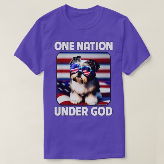 Shih Tzu American Flag One Nord onder God Patrio T-shirt (Design voorkant)
