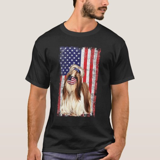 Shih Tzu Amerikaanse vlag Dog draagt gezichtsmaske T-shirt (Voorkant)