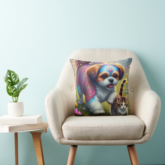 Shih tzu and kitten cushion kussen (Stoel)