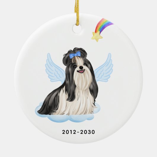 Shih Tzu Angel Gepersonaliseerde Pet Dog Memorial Keramisch Ornament (Achterkant)