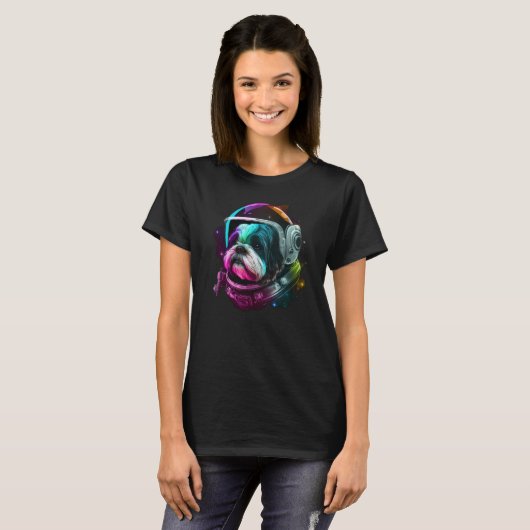 Shih Tzu Astronaut Dog in Outer Space Cosmic Plane T-shirt (Voorkant volledig)