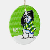 Shih Tzu B/W Kerstmis Happy Howl-i-days Keramisch Ornament (Rechts)