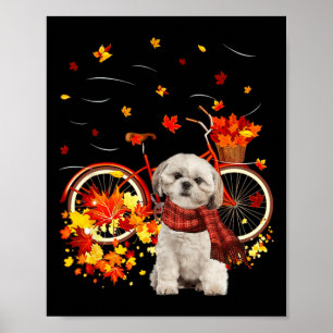 Shih Tzu Bike Autumn Dog Leaf Herfst Fun Herfst Y Poster