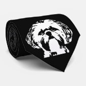 Shih Tzu Black & White Pop Art Dog Face Stropdas (Opgerold)