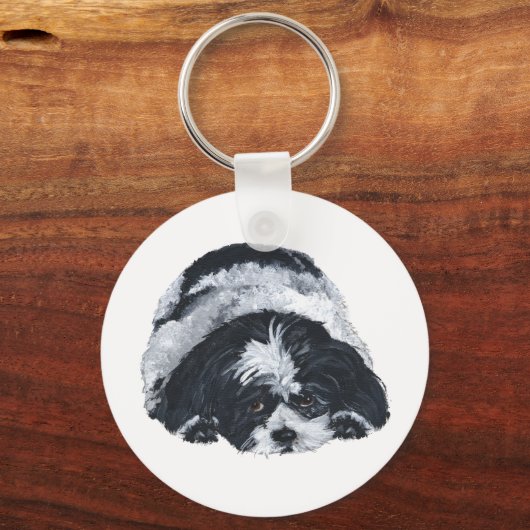 Shih Tzu Black & White Sleutelhanger (Voorkant)