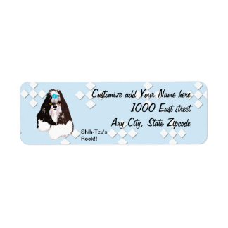 Shih-Tzu - Blauw met wit diamantontwerp Etiket