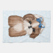 Shih Tzu Blue Bow Theedoek (Horizontaal)