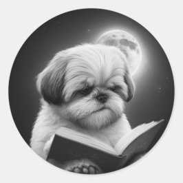 Shih Tzu Boek lezen Ronde Sticker