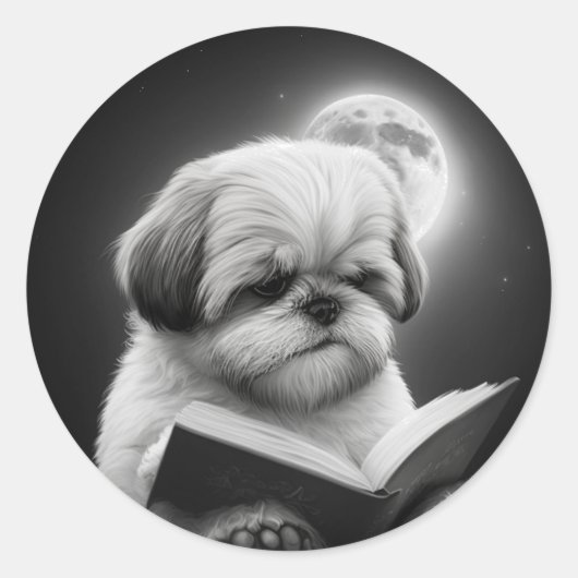 Shih Tzu Boek lezen Ronde Sticker (Voorkant)