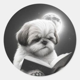 Shih Tzu Book lezen Ronde Sticker