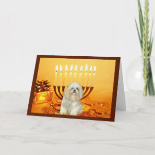 Shih Tzu Chanukah Card Menorah Feestdagen Kaart