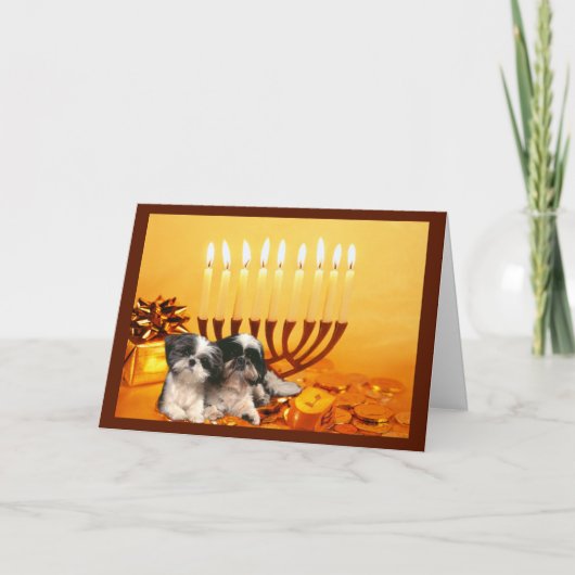 Shih Tzu Chanukah Kaart Menorah (Voorkant)