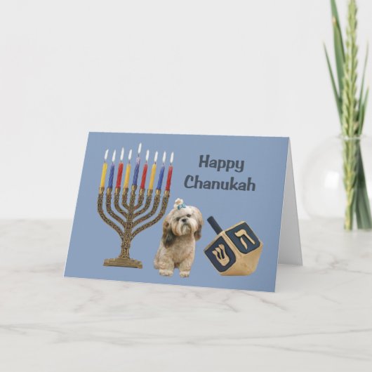 Shih Tzu Chanukah Kaart Menorah Dreidel (Voorkant)