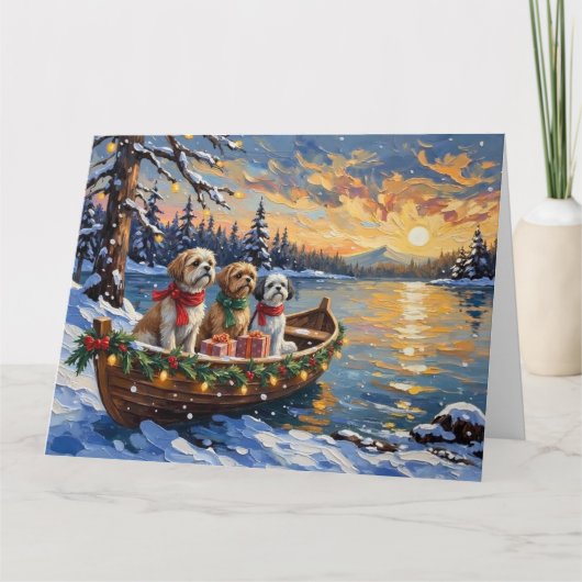 Shih Tzu Christmas Boat Holiday Kaart (Voorkant)
