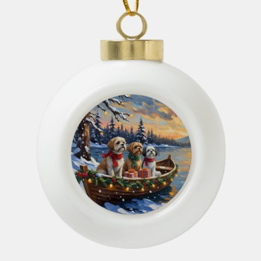 Shih Tzu Christmas Boat Holiday Keramische Bal Ornament (Voorkant)