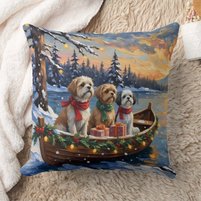 Shih Tzu Christmas Boat Holiday Kussen (Deken)