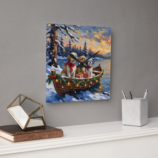 Shih Tzu Christmas Boat Holiday Vierkante Klok (Kantoor)