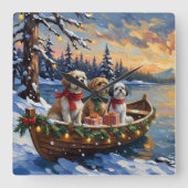 Shih Tzu Christmas Boat Holiday Vierkante Klok (Voorkant)
