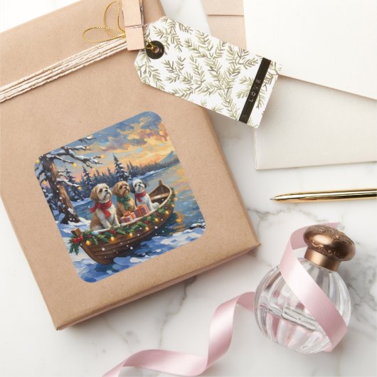 Shih Tzu Christmas Boat Holiday Vierkante Sticker (Geschenken)