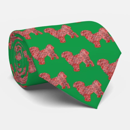 Shih Tzu Christmas Dog Silhouette Groene Hals Stropdas (Opgerold)