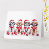 Shih Tzu Christmas Dress Santa Hat Kaart (Gele Bloem)