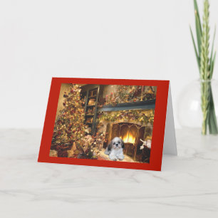 Shih Tzu Christmas Kaart open haard1