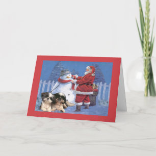 Shih Tzu Christmas Kaart Santa en Sneeuwman