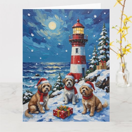 Shih Tzu Christmas Lighthouse Holiday Kaart (Gele Bloem)