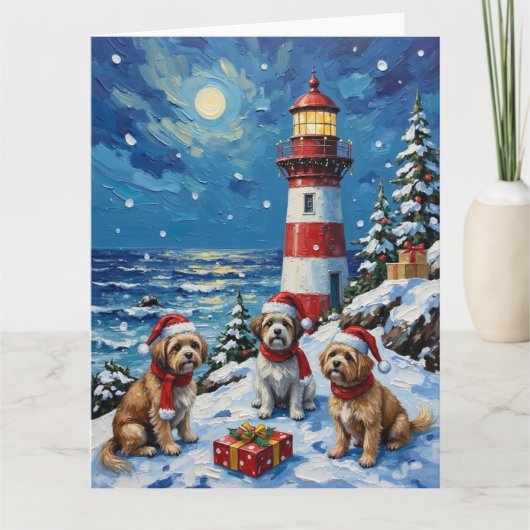 Shih Tzu Christmas Lighthouse Holiday Kaart (Voorkant)