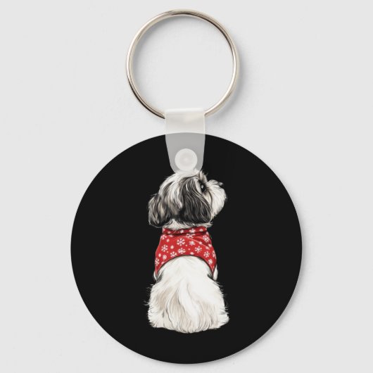 Shih Tzu Christmas Lights Dog Lover Xmas Pajama Pu Sleutelhanger (Voorkant)