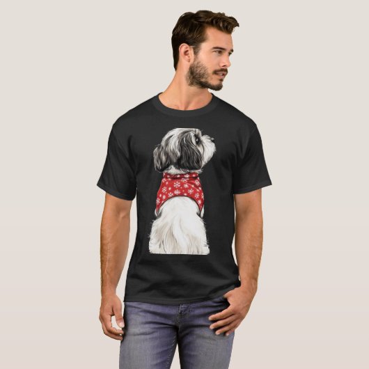 Shih Tzu Christmas Lights Dog Lover Xmas Pajama Pu T-shirt (Voorkant volledig)