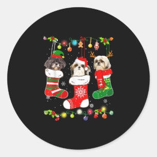 Shih Tzu Christmas Lights Gift Funny Xmas Dog Love Ronde Sticker